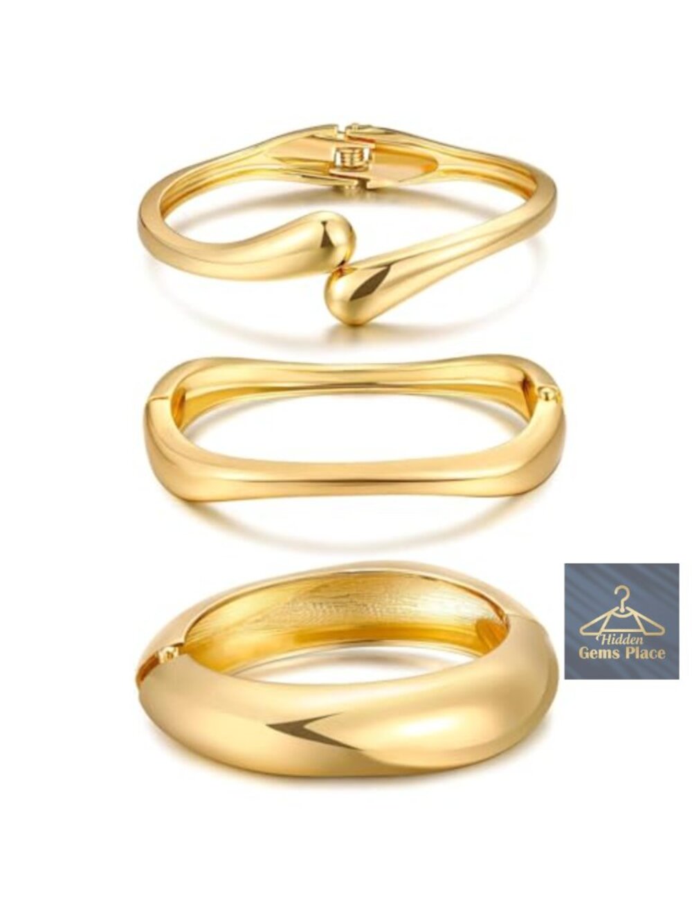 Gold Plated Multiple Layered Stackable Open Cuff Bangle Bracelet Set Women